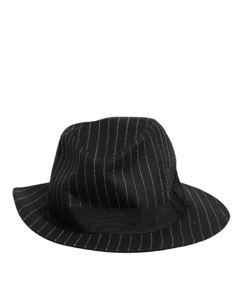 Black Striped Virgin Wool Men Fedora Capello Hat-Dolce & Gabbana-LabelTerrace.com
