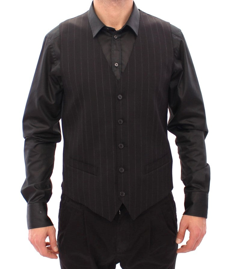 Black Striped Wool Logo Vest-Dolce & Gabbana-LabelTerrace.com
