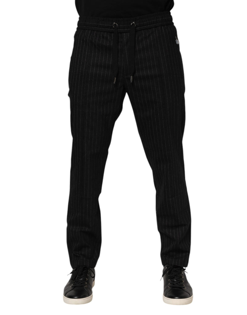 Black Striped Wool Men Jogger Pants-Dolce & Gabbana-LabelTerrace.com