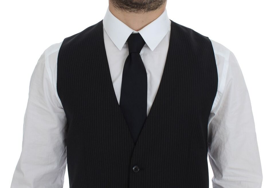Black Striped Wool Single Breasted Vest-Dolce & Gabbana-LabelTerrace.com