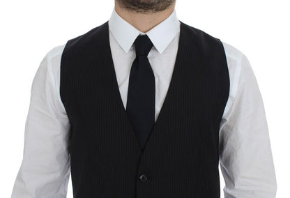 Black Striped Wool Single Breasted Vest-Dolce & Gabbana-LabelTerrace.com