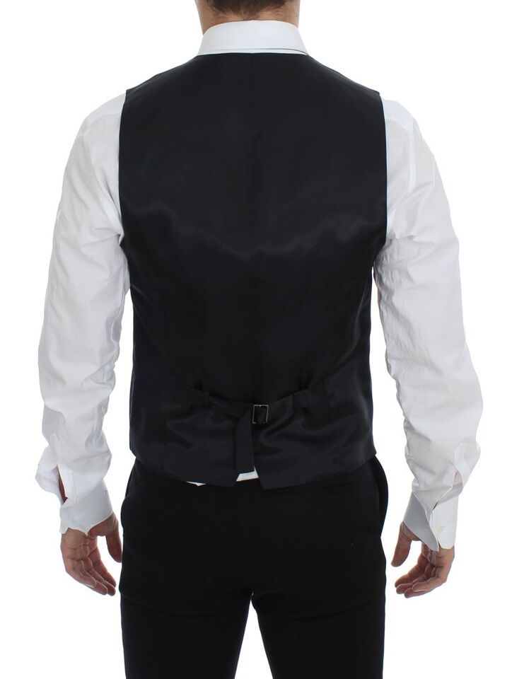 Black Striped Wool Single Breasted Vest-Dolce & Gabbana-LabelTerrace.com