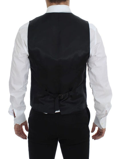 Black Striped Wool Single Breasted Vest-Dolce & Gabbana-LabelTerrace.com