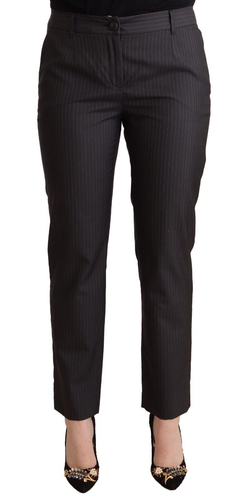 Black Striped Wool Tapered Trouser Pants-Dolce & Gabbana-LabelTerrace.com