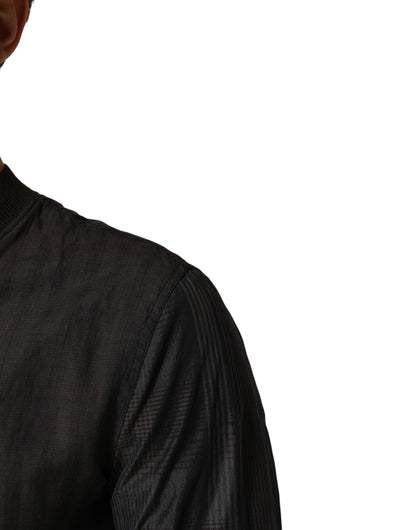 Black Stripes Cotton Full Zip Bomber Jacket