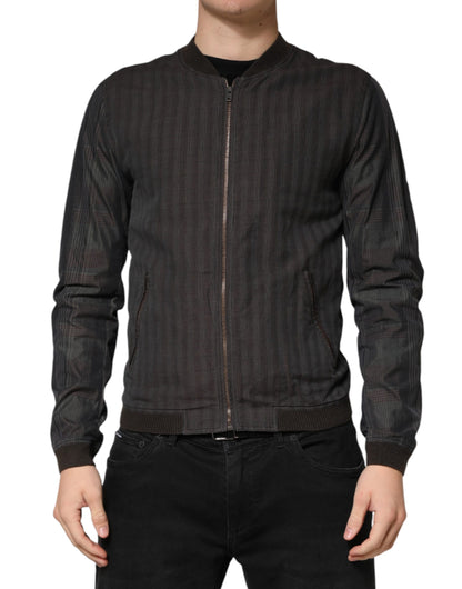 Black Stripes Cotton Full Zip Bomber Jacket