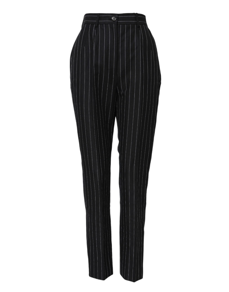 Black Stripes High Waist Tapered Pants-Dolce & Gabbana-LabelTerrace.com