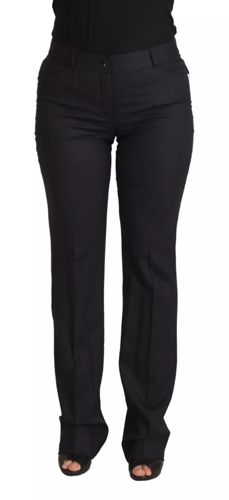 Black Stripes Mid Waist Trouser Pants-Dolce & Gabbana-LabelTerrace.com