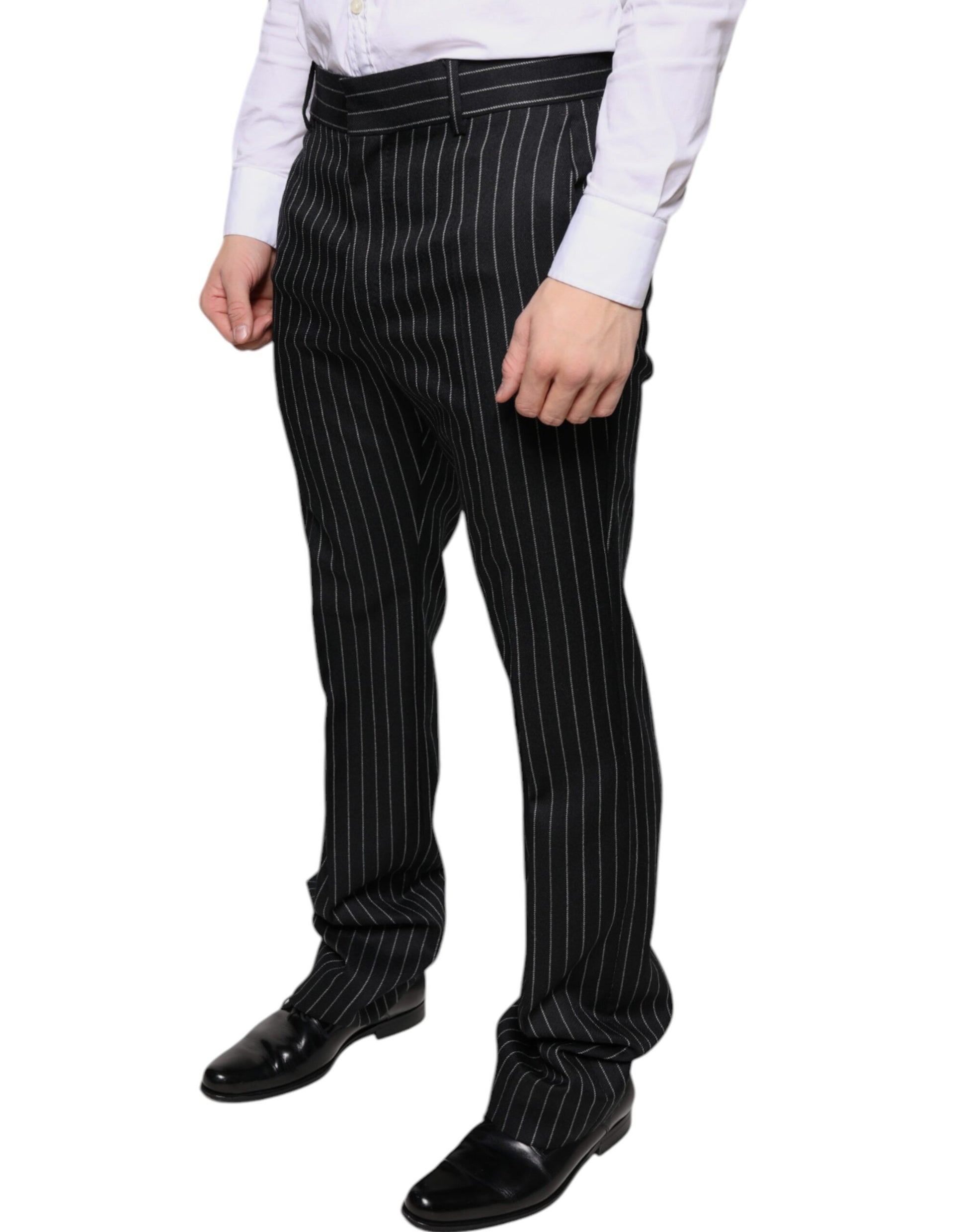 Black Stripes Skinny Men Dress Pants-Dolce & Gabbana-LabelTerrace.com