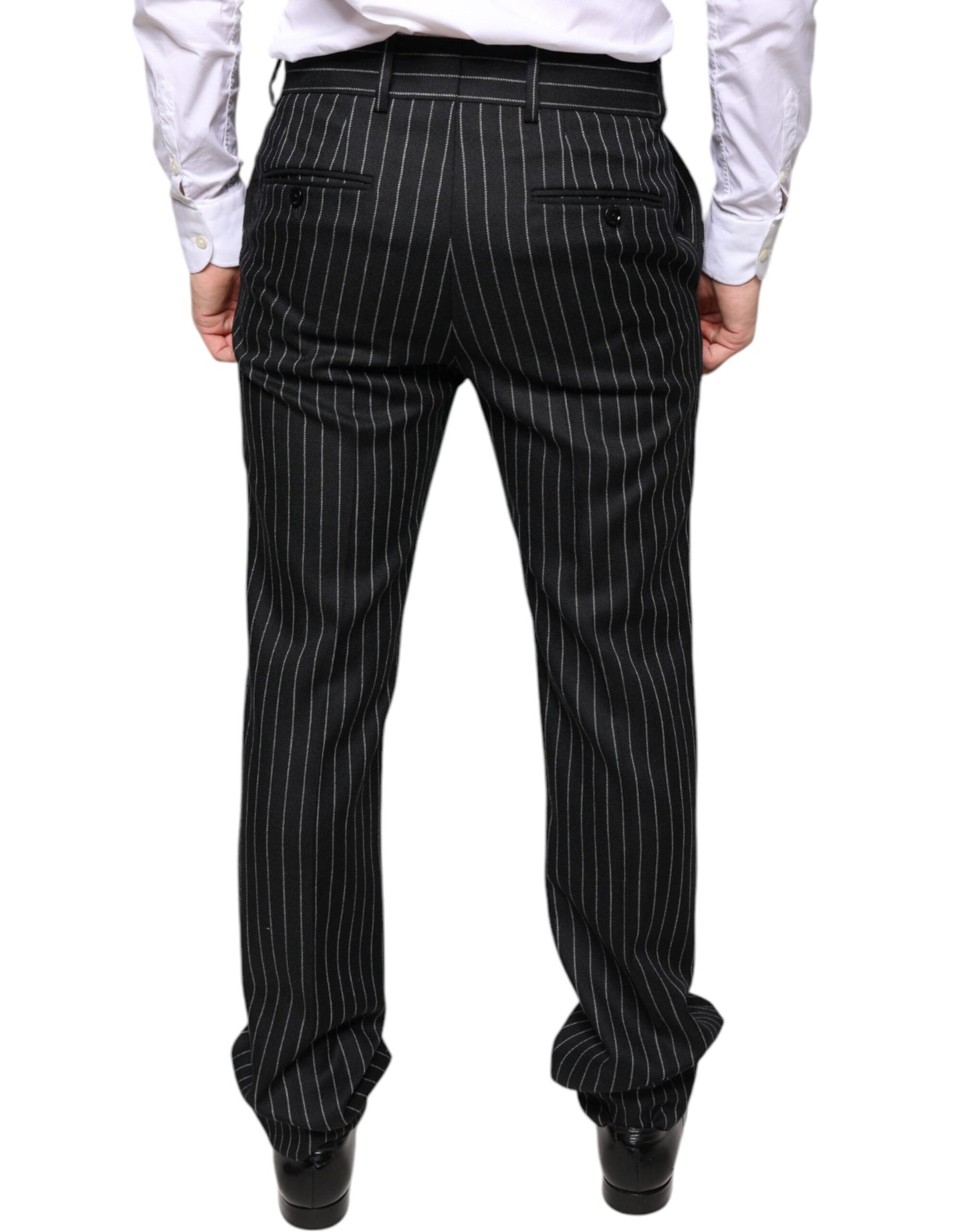 Black Stripes Skinny Men Dress Pants-Dolce & Gabbana-LabelTerrace.com
