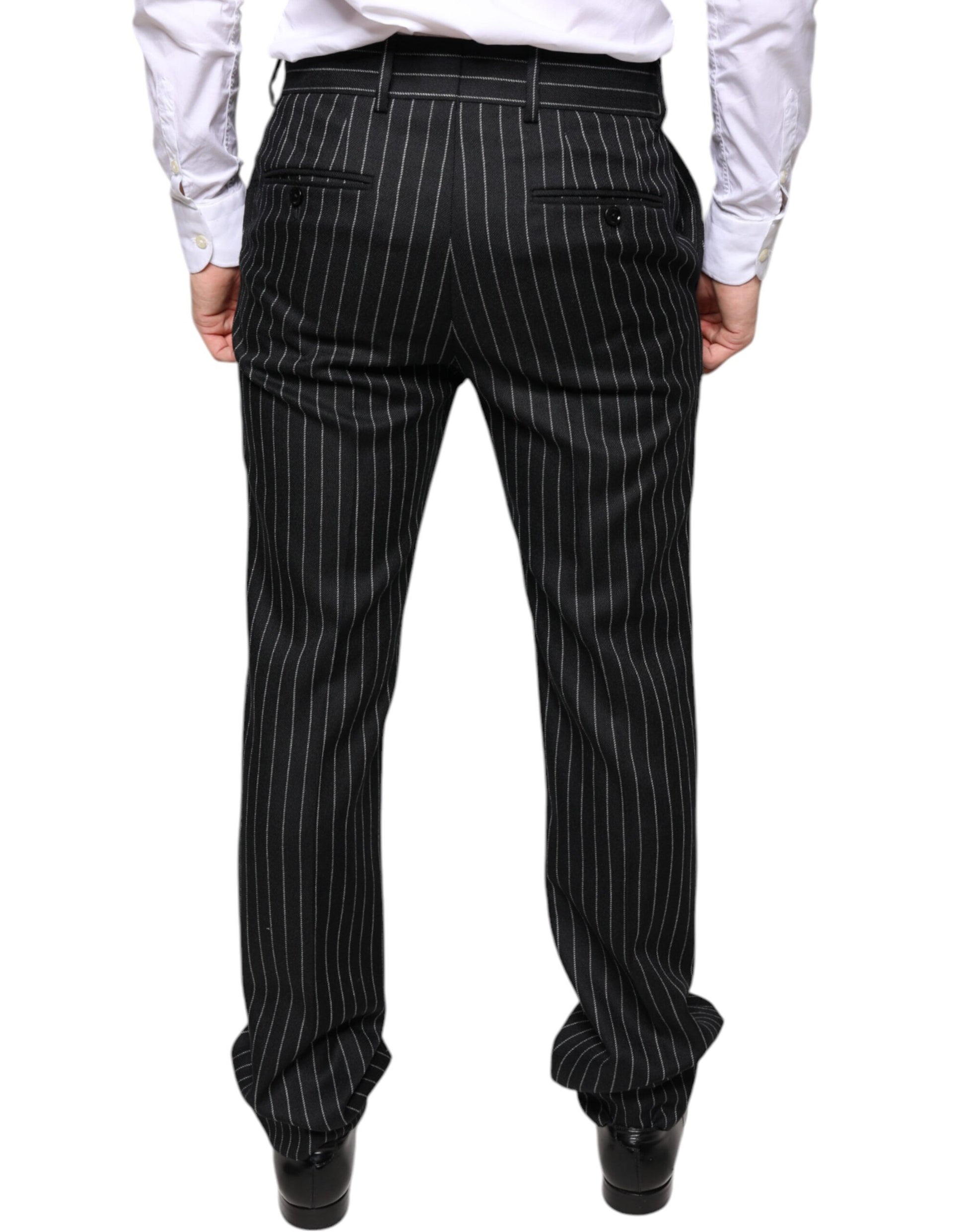 Black Stripes Skinny Men Dress Pants-Dolce & Gabbana-LabelTerrace.com