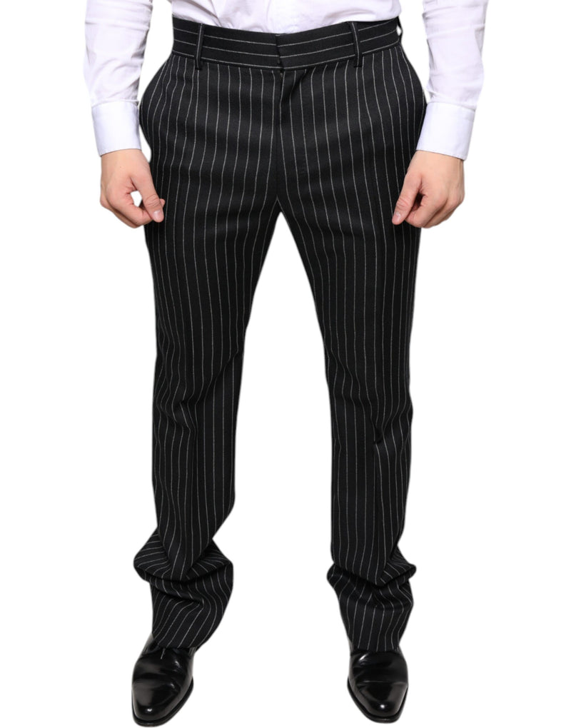 Black Stripes Skinny Men Dress Pants-Dolce & Gabbana-LabelTerrace.com