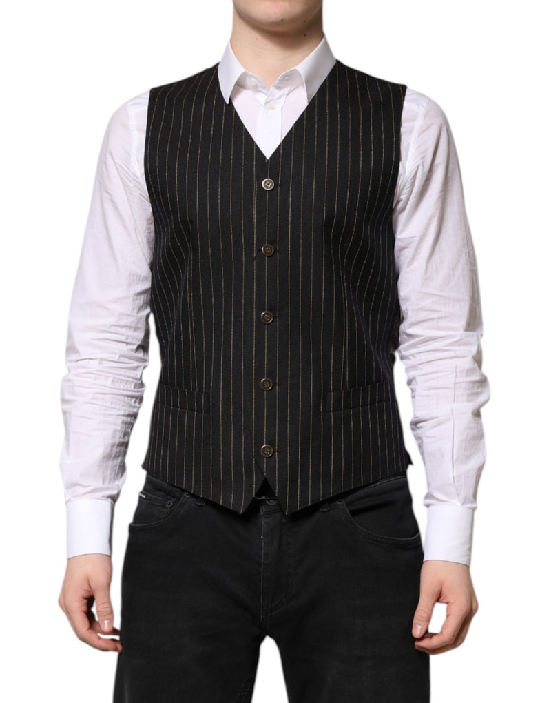 Black Stripes Wool Formal Men Waistcoat Vest-Dolce & Gabbana-LabelTerrace.com