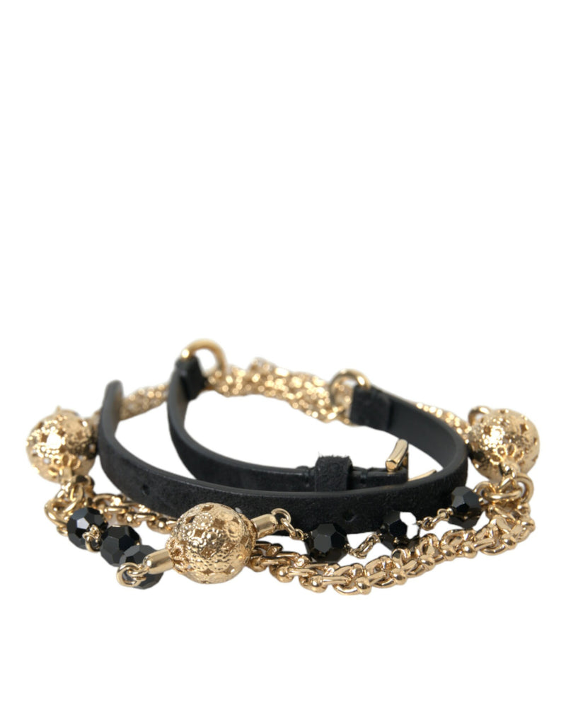 Black Suede Gold Chain Crystal Waist Belt-Dolce & Gabbana-LabelTerrace.com