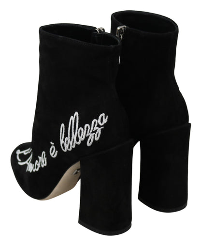 Black Suede L'Amore E'Bellezza Boots Shoes-Dolce & Gabbana-LabelTerrace.com