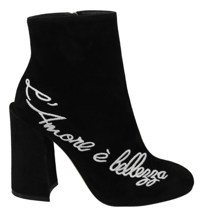 Black Suede L'Amore E'Bellezza Boots Shoes-Dolce & Gabbana-LabelTerrace.com
