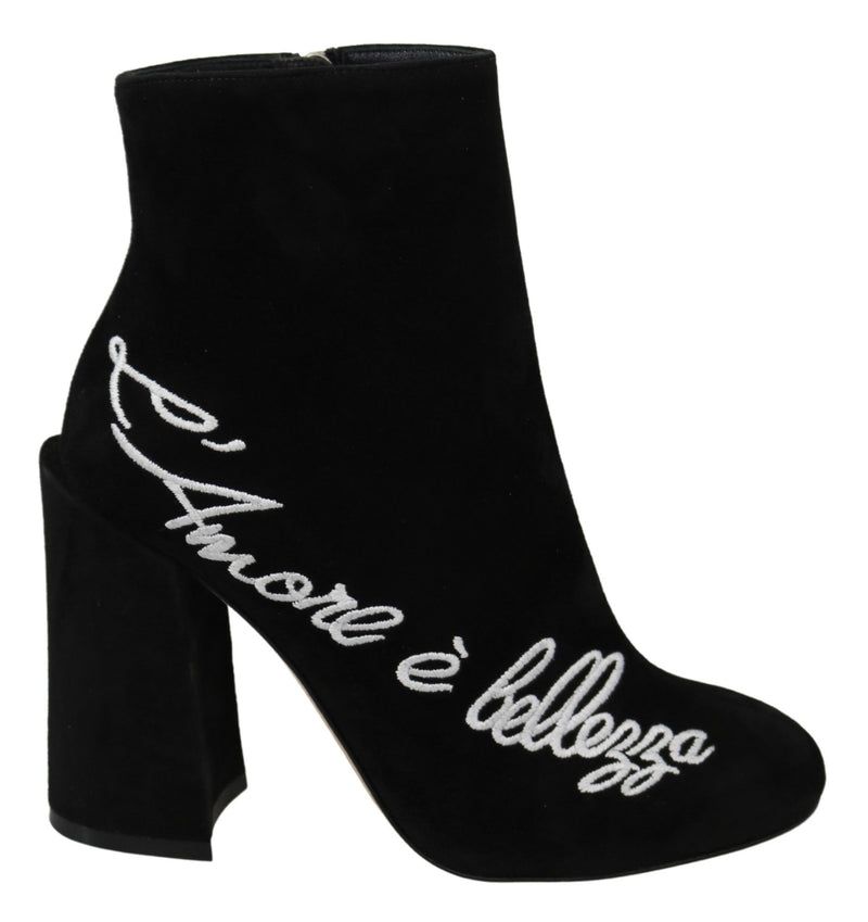 Black Suede L'Amore E'Bellezza Boots Shoes-Dolce & Gabbana-LabelTerrace.com