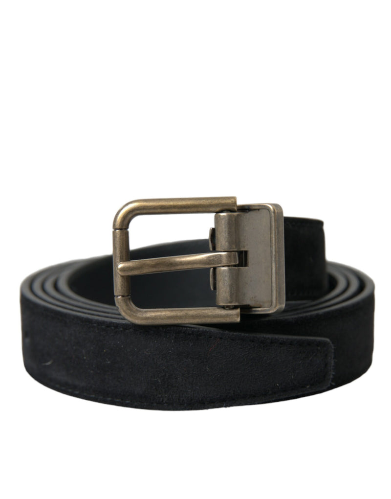 Black Suede Leather Gold Metal Buckle Belt-Dolce & Gabbana-LabelTerrace.com