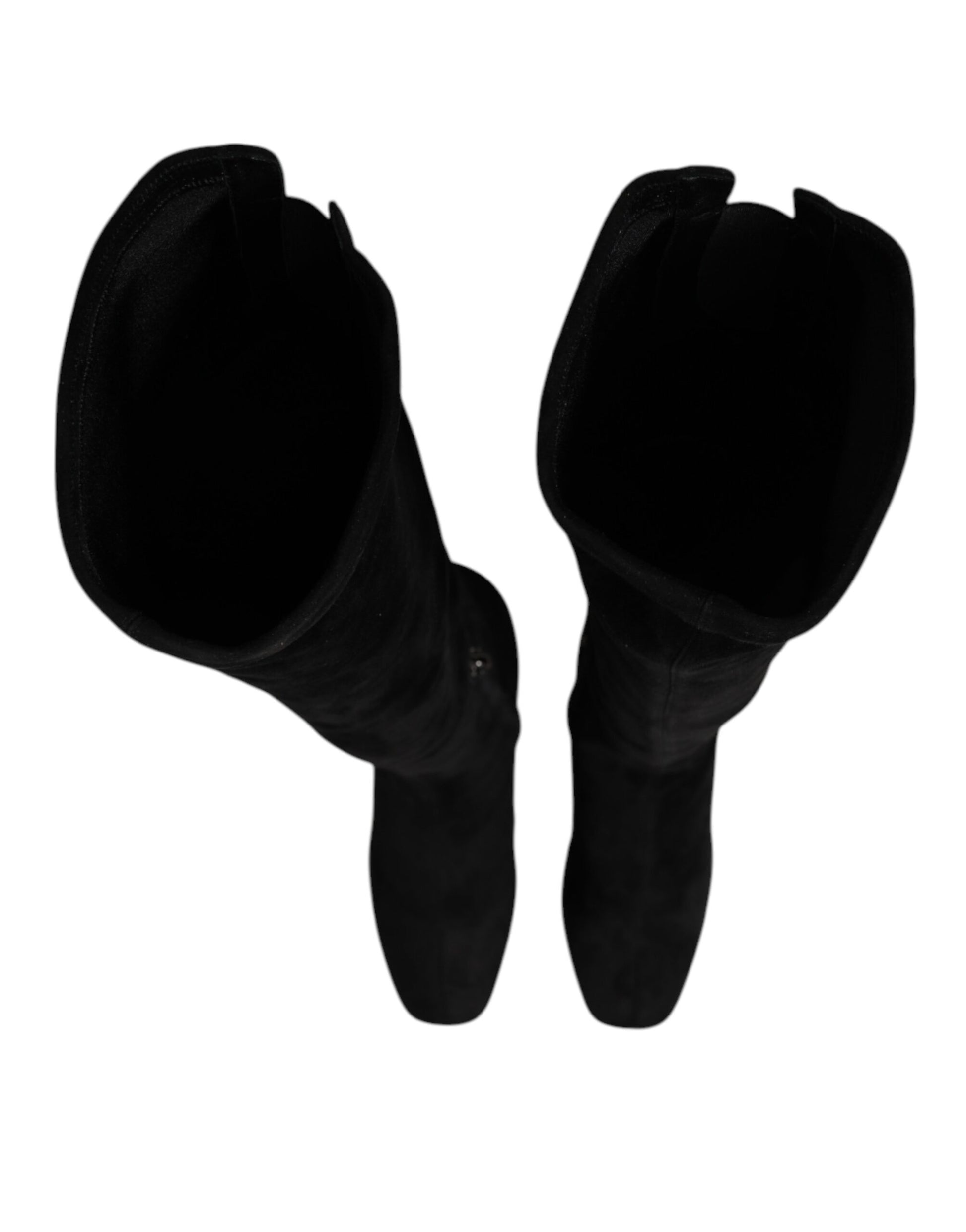 Black Suede Leather Knee High Boots Shoes-Dolce & Gabbana-LabelTerrace.com