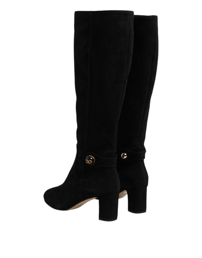 Black Suede Leather Knee High Boots Shoes