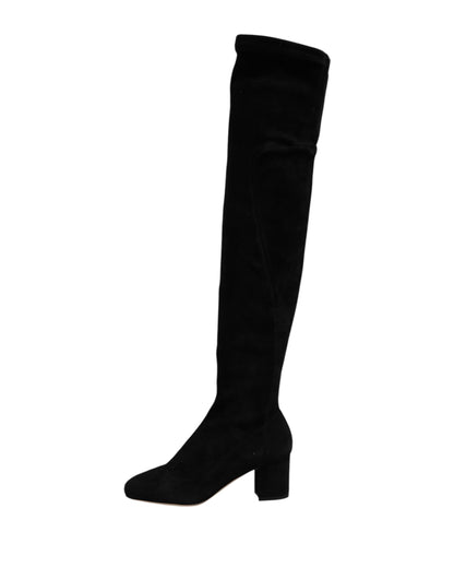 Black Suede Leather Knee High Boots Shoes-Dolce & Gabbana-LabelTerrace.com
