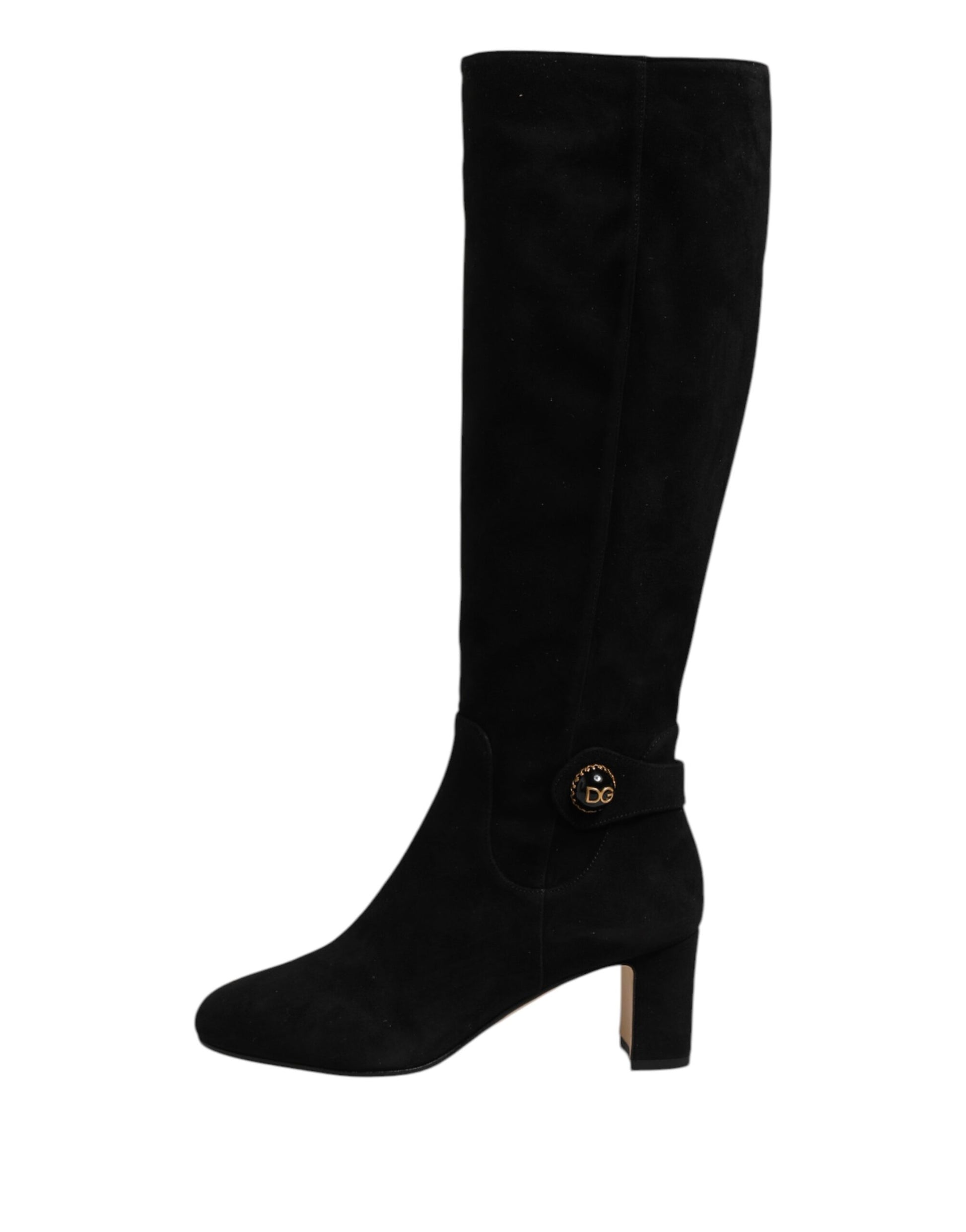 Black Suede Leather Knee High Boots Shoes