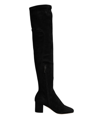 Black Suede Leather Knee High Boots Shoes-Dolce & Gabbana-LabelTerrace.com
