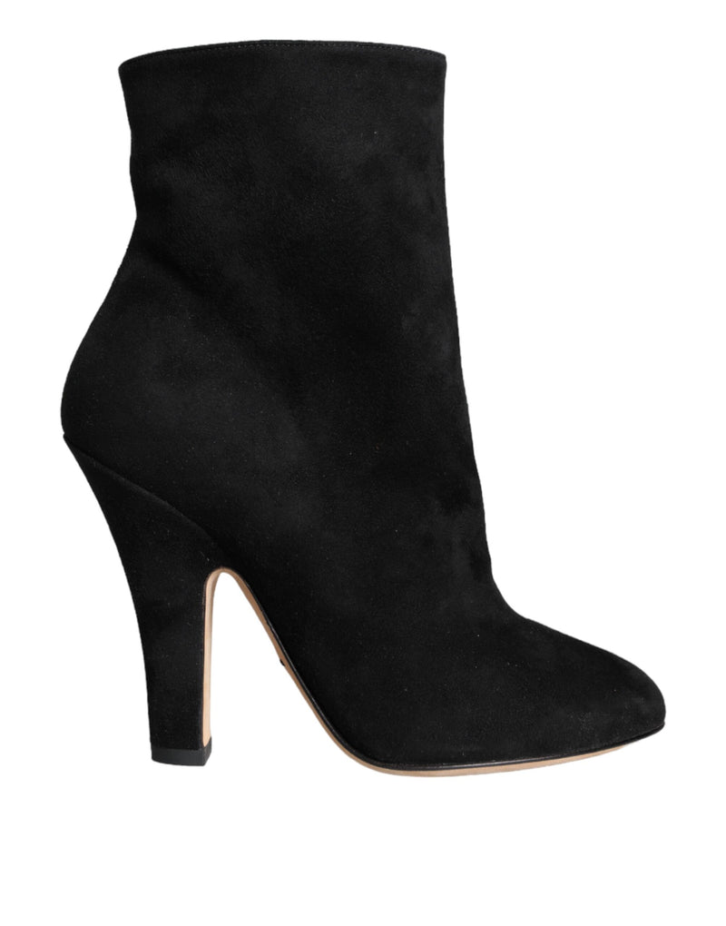 Black Suede Leather Mid Calf Boots Shoes-Dolce & Gabbana-LabelTerrace.com