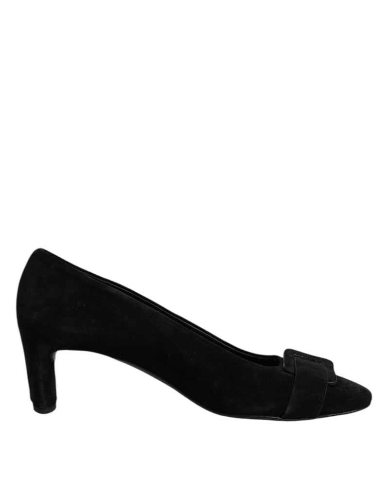 Black Suede Leather Slip On High Heels Pump Shoes-DEL CARLO-LabelTerrace.com