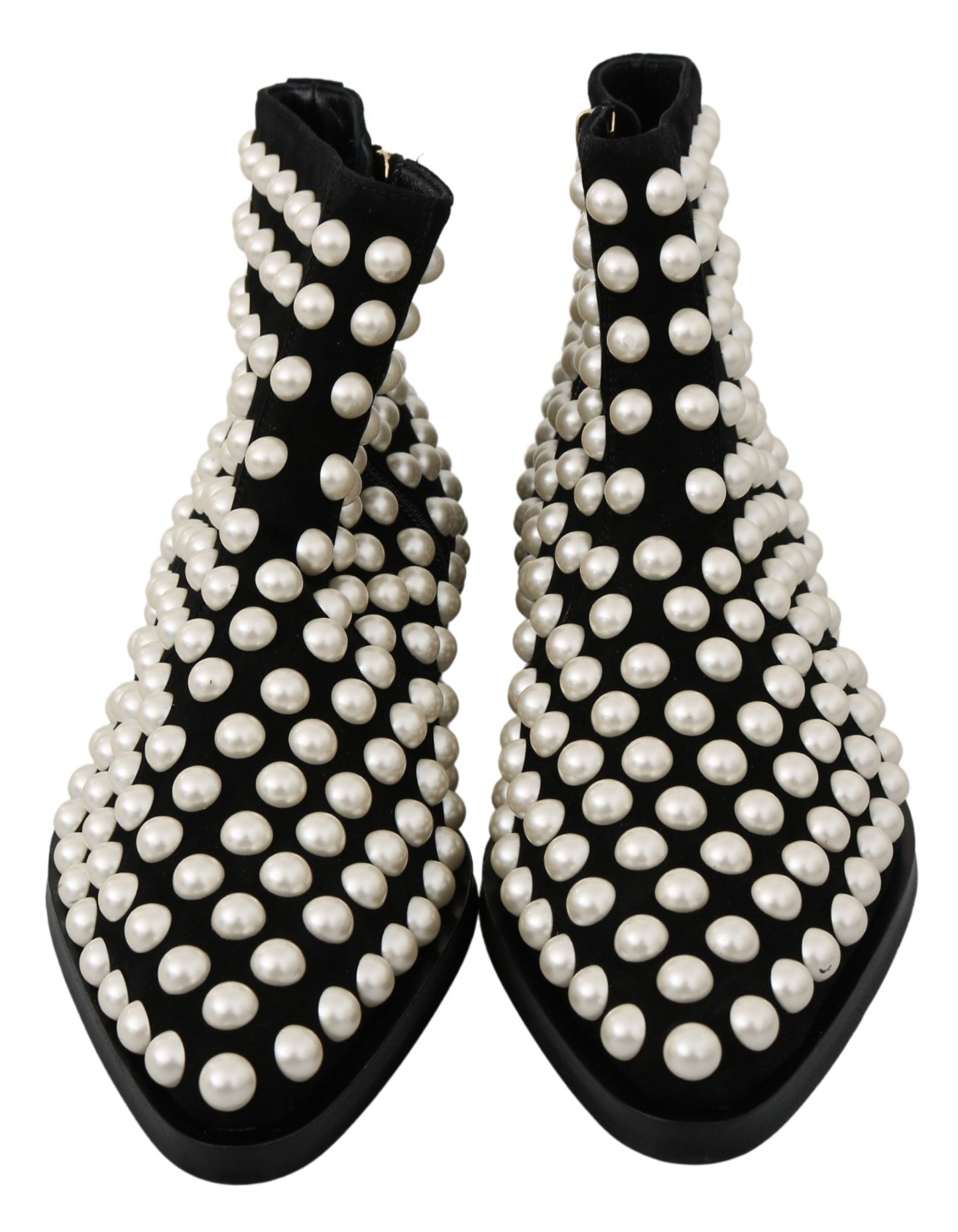 Black Suede Pearl Studs Boots Shoes-Dolce & Gabbana-LabelTerrace.com