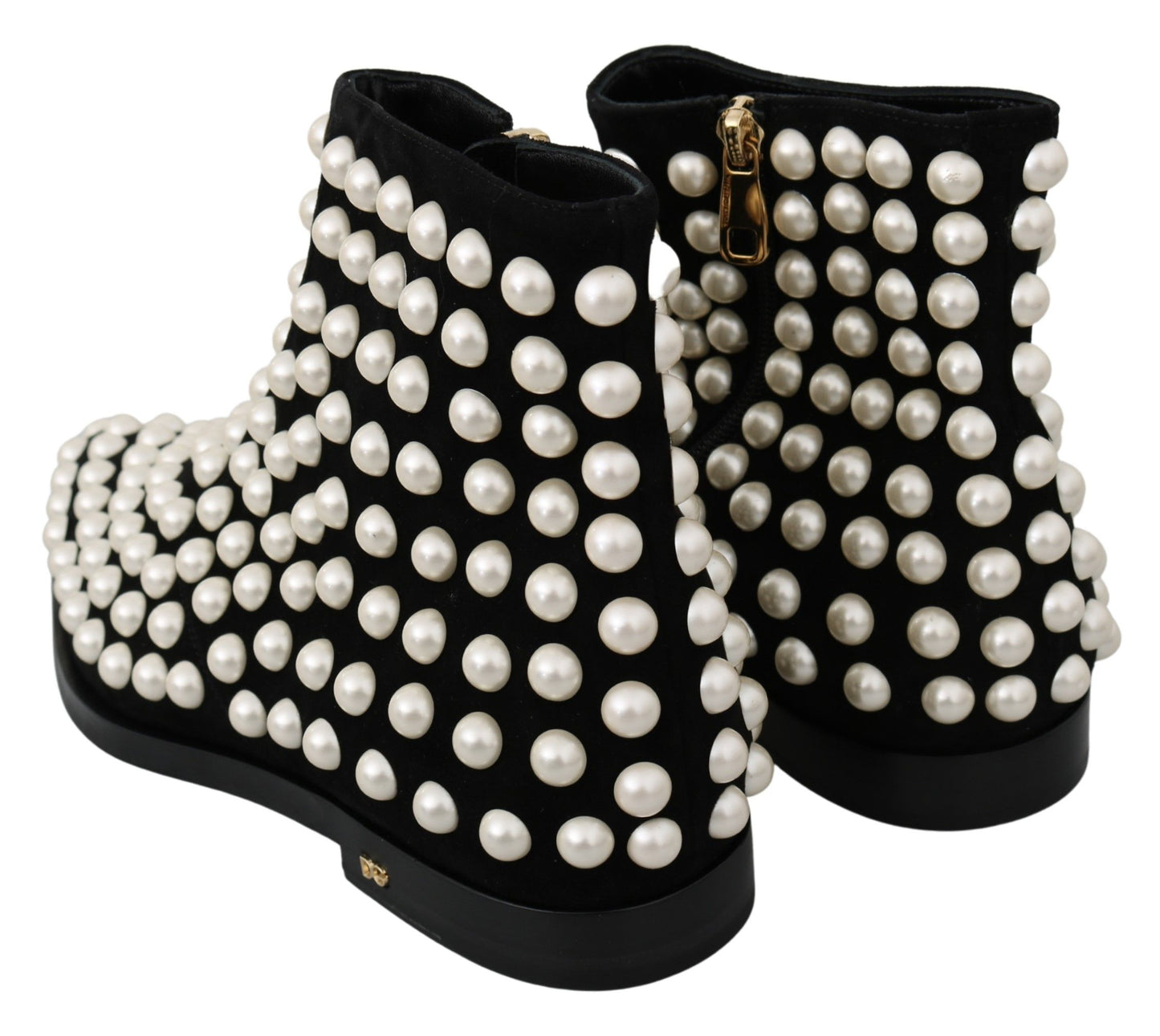 Black Suede Pearl Studs Boots Shoes-Dolce & Gabbana-LabelTerrace.com