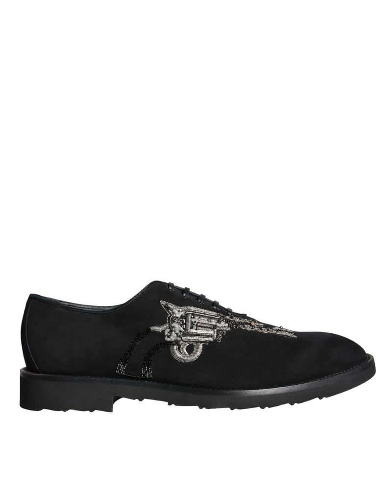 Black Suede Sicilia Lace Up Formal Shoes-Dolce & Gabbana-LabelTerrace.com