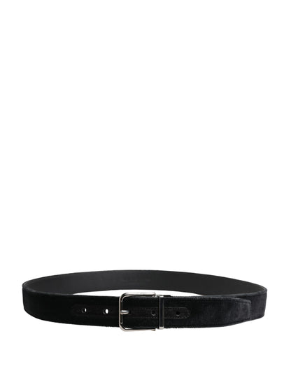 Black Suede Silver Tone Metal Buckle Men Belt