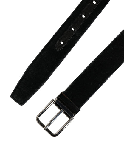 Black Suede Silver Tone Metal Buckle Men Belt