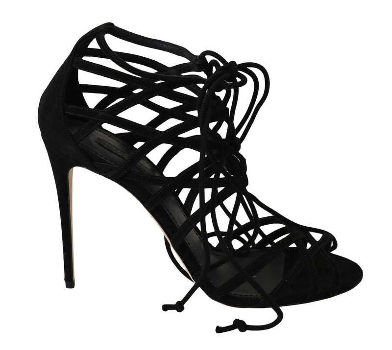 Black Suede Strap Stilettos Sandals-Dolce & Gabbana-LabelTerrace.com