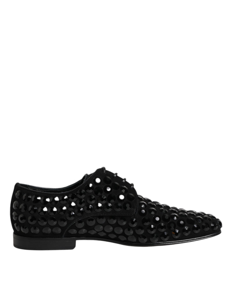 Black Suede Strass Derby Formal Shoes-Dolce & Gabbana-LabelTerrace.com