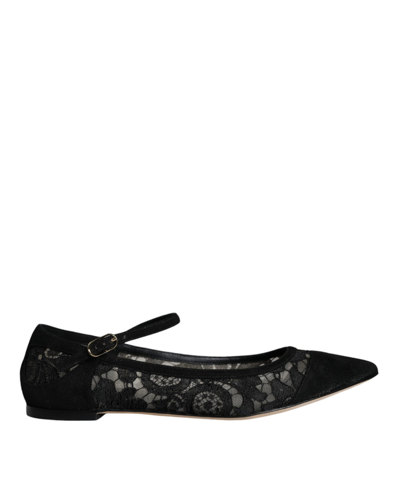 Black Taormina Lace Bellucci Flats Shoes-Dolce & Gabbana-LabelTerrace.com