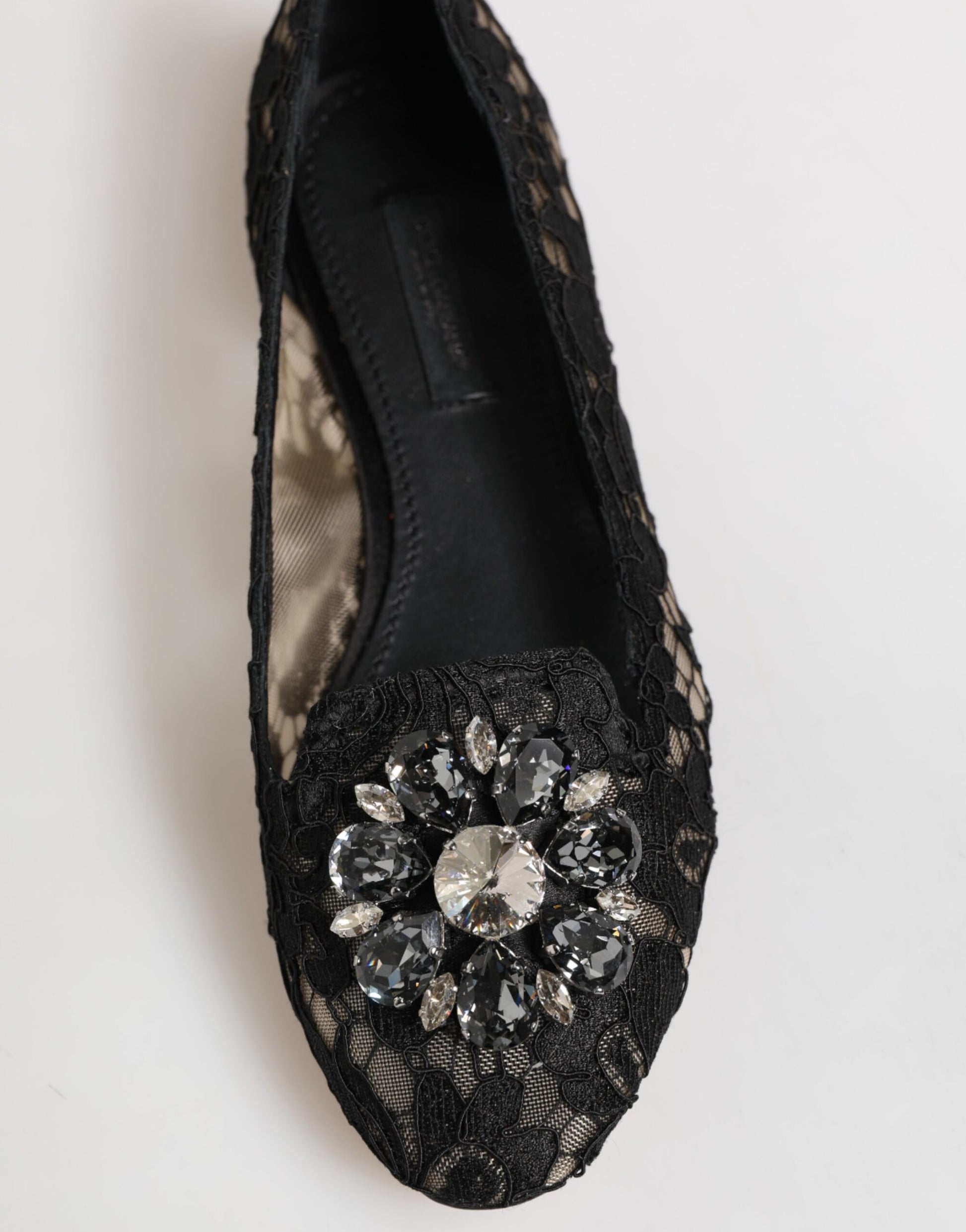 Black Taormina Lace Crystals Flats Shoes-Dolce & Gabbana-LabelTerrace.com