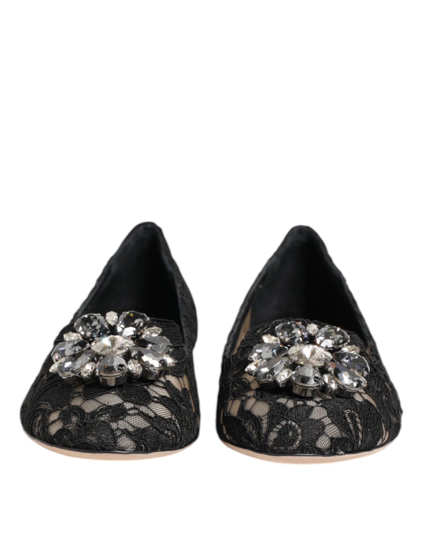 Black Taormina Lace Crystals Flats Shoes-Dolce & Gabbana-LabelTerrace.com