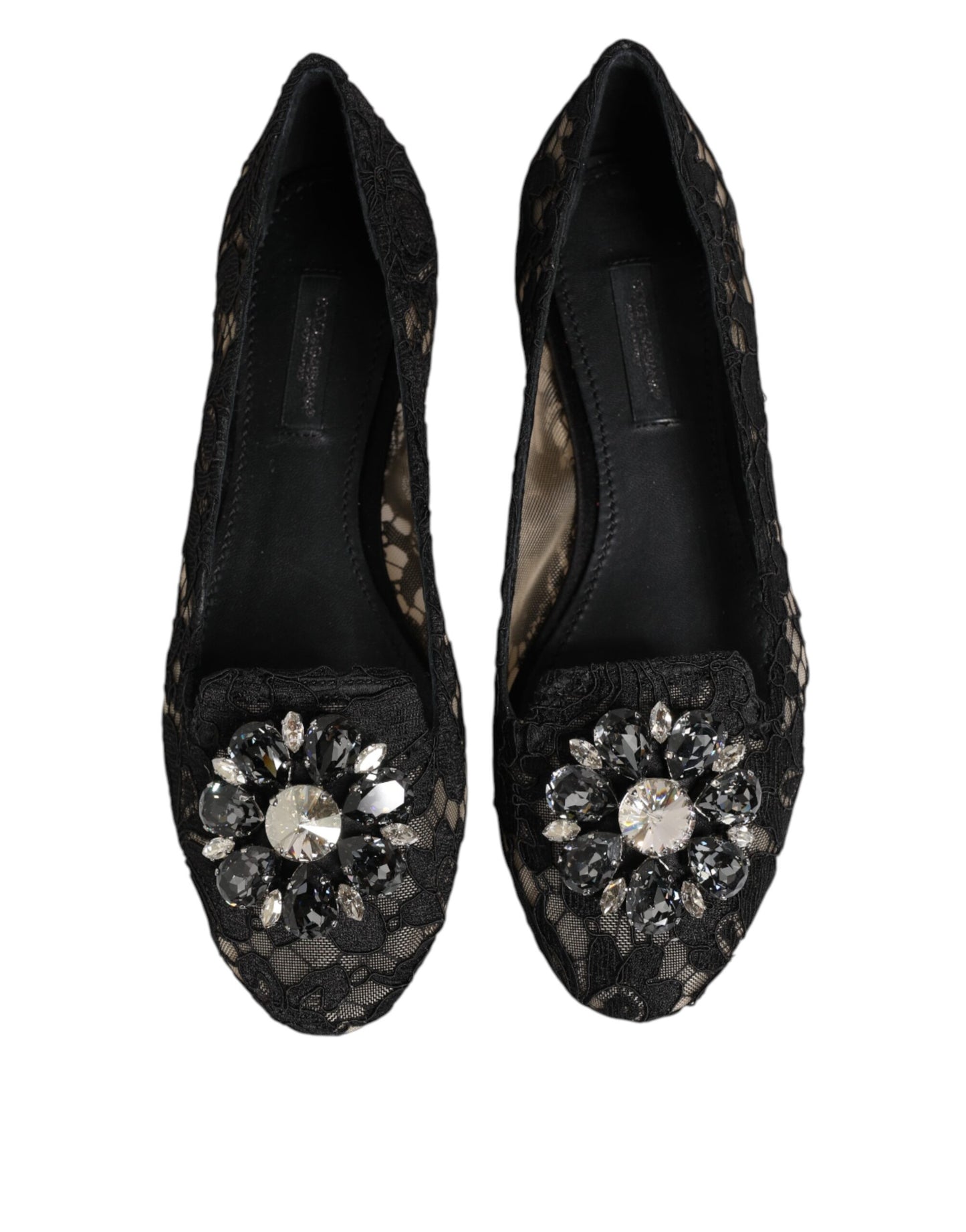 Black Taormina Lace Crystals Flats Shoes-Dolce & Gabbana-LabelTerrace.com