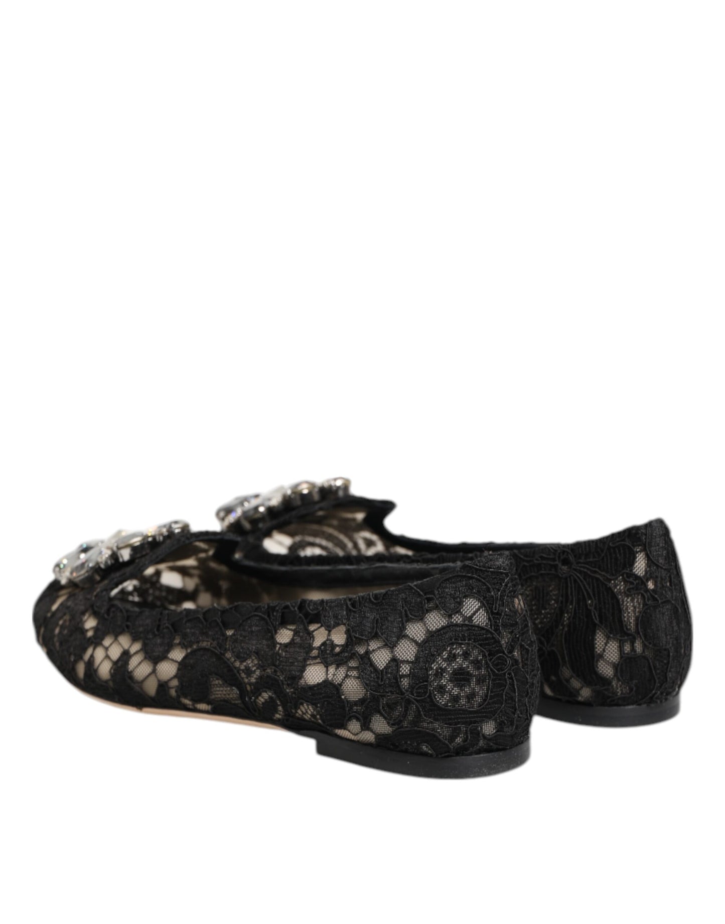 Black Taormina Lace Crystals Flats Shoes-Dolce & Gabbana-LabelTerrace.com