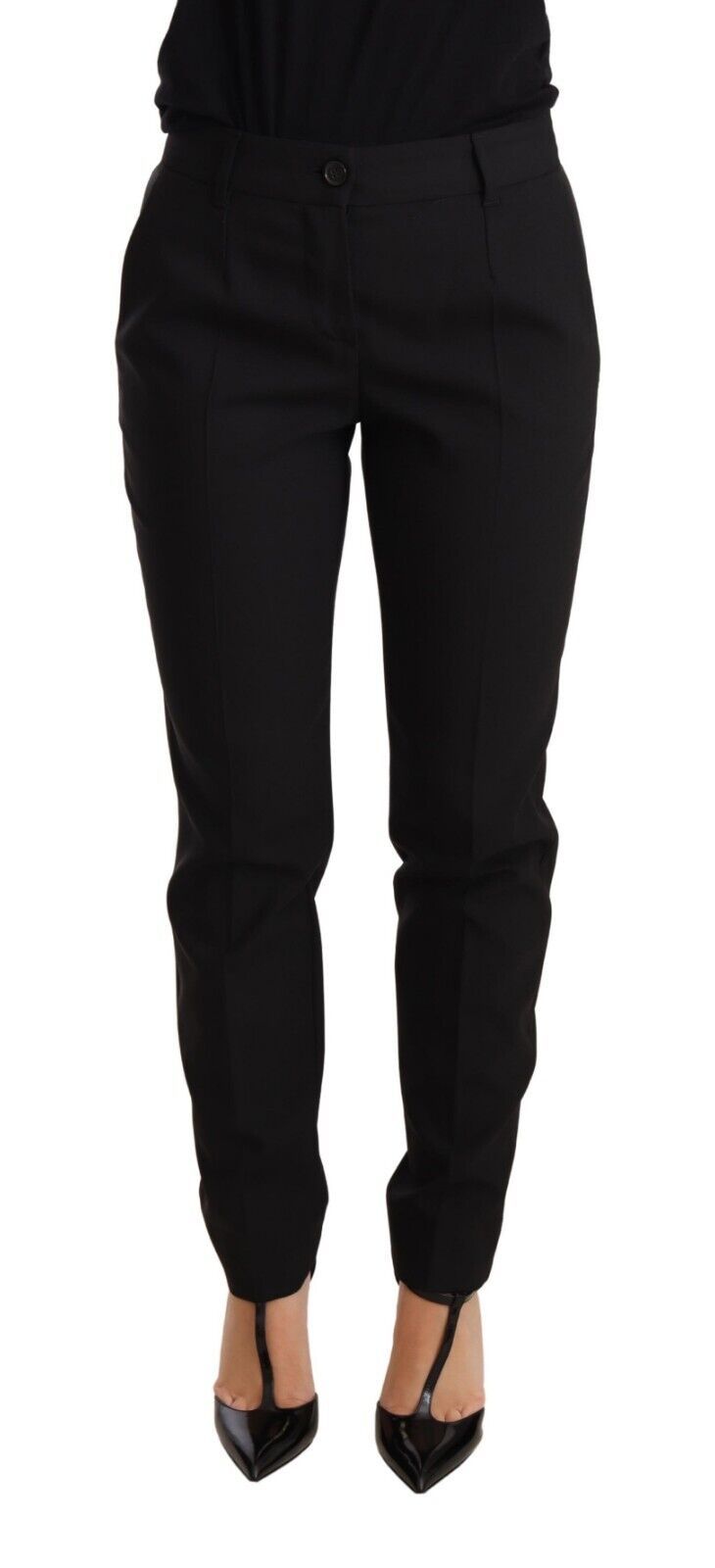 Black Tapered Women Trouser Virgin Wool Pants-Dolce & Gabbana-LabelTerrace.com