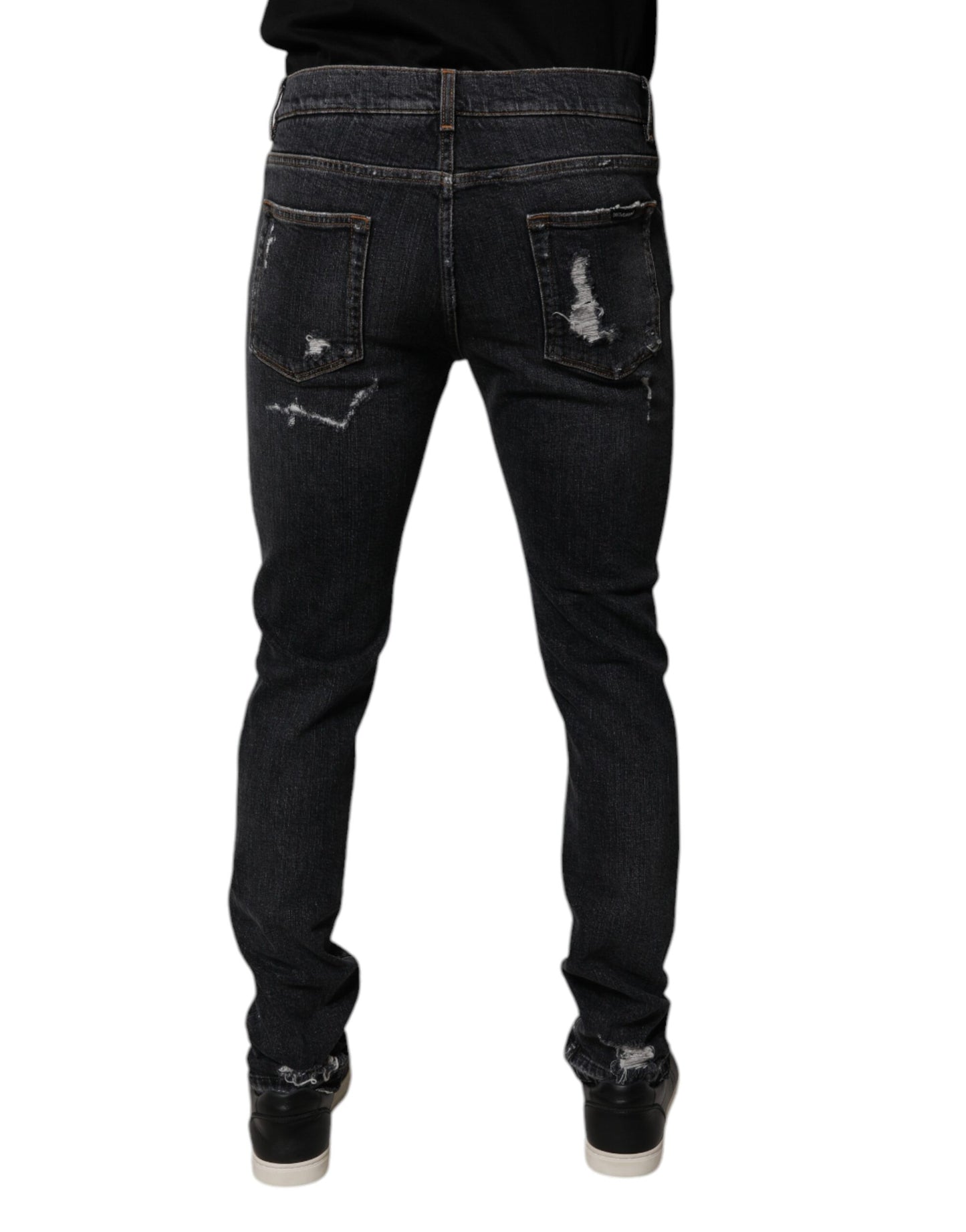 Black Tattered Cotton Skinny Men Denim Jeans-Dolce & Gabbana-LabelTerrace.com