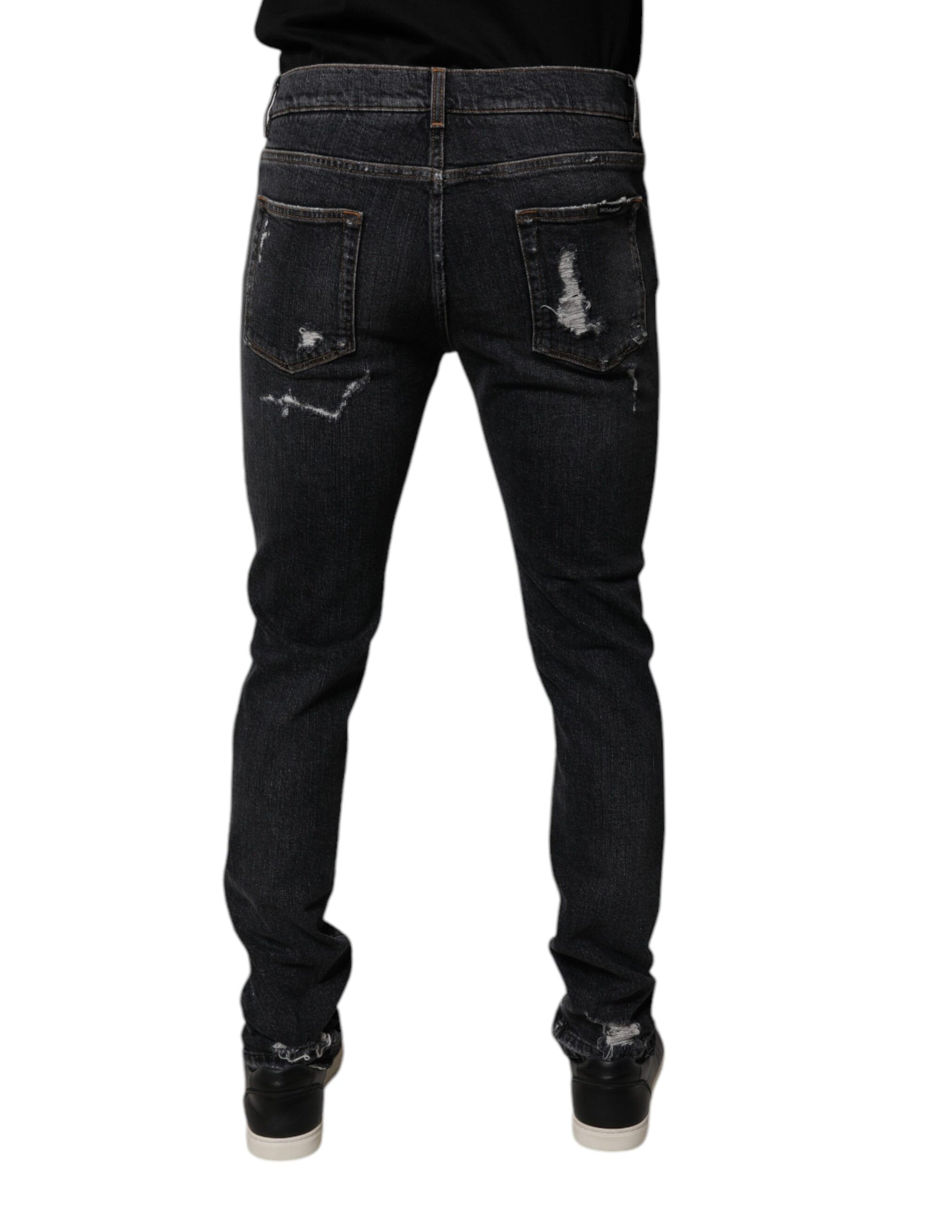 Black Tattered Cotton Skinny Men Denim Jeans-Dolce & Gabbana-LabelTerrace.com