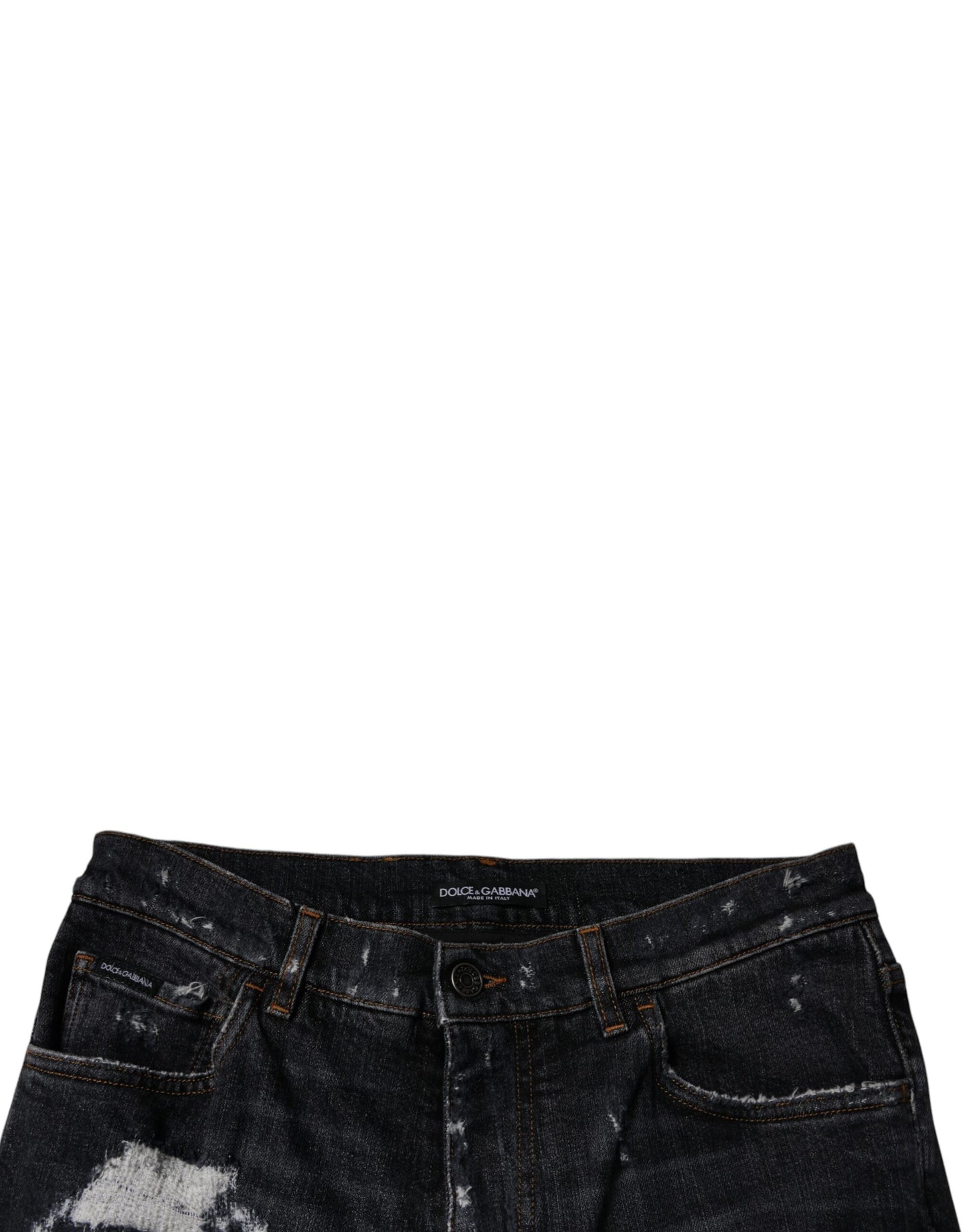 Black Tattered Cotton Skinny Men Denim Jeans-Dolce & Gabbana-LabelTerrace.com