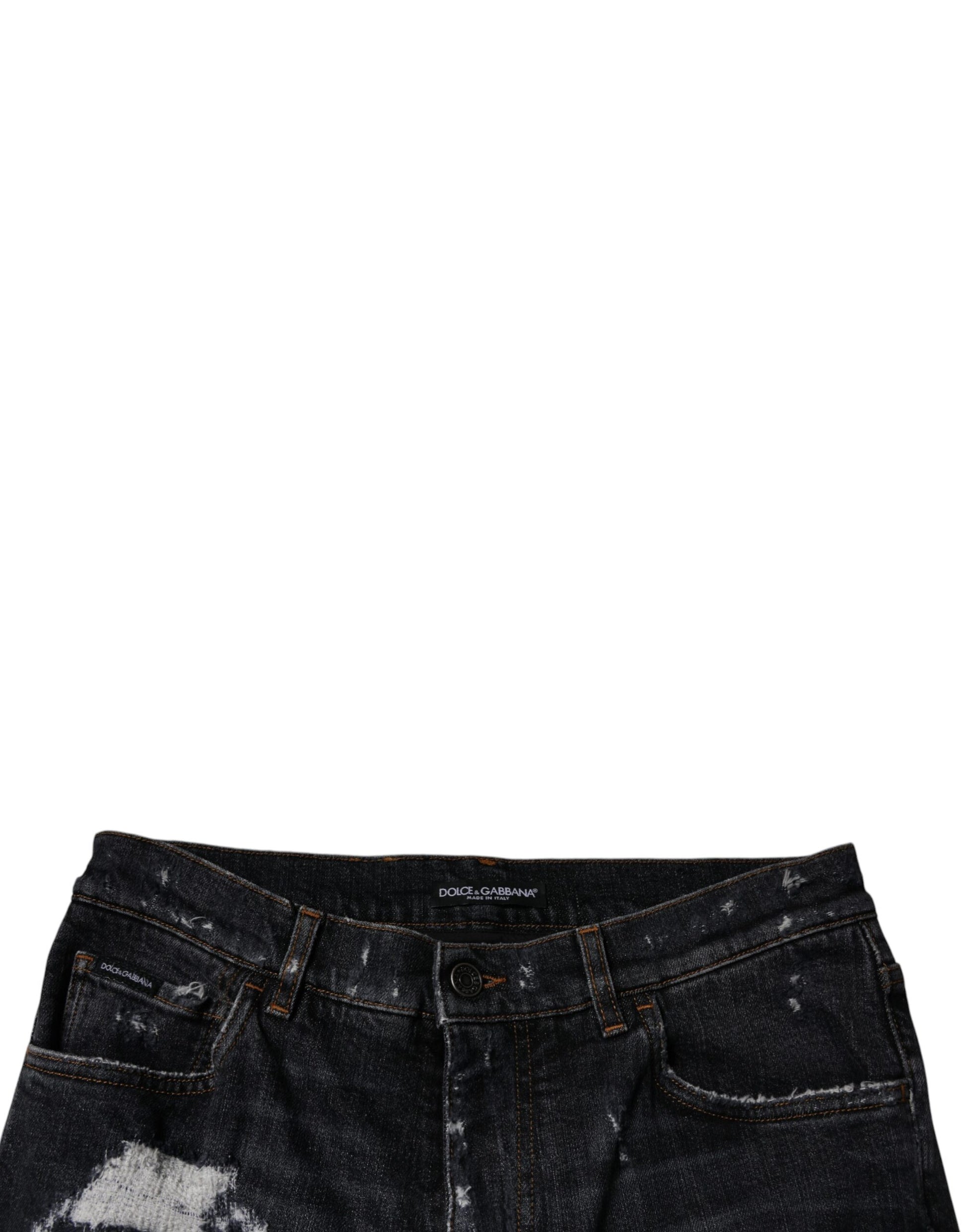 Black Tattered Cotton Skinny Men Denim Jeans-Dolce & Gabbana-LabelTerrace.com