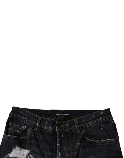 Black Tattered Cotton Skinny Men Denim Jeans-Dolce & Gabbana-LabelTerrace.com