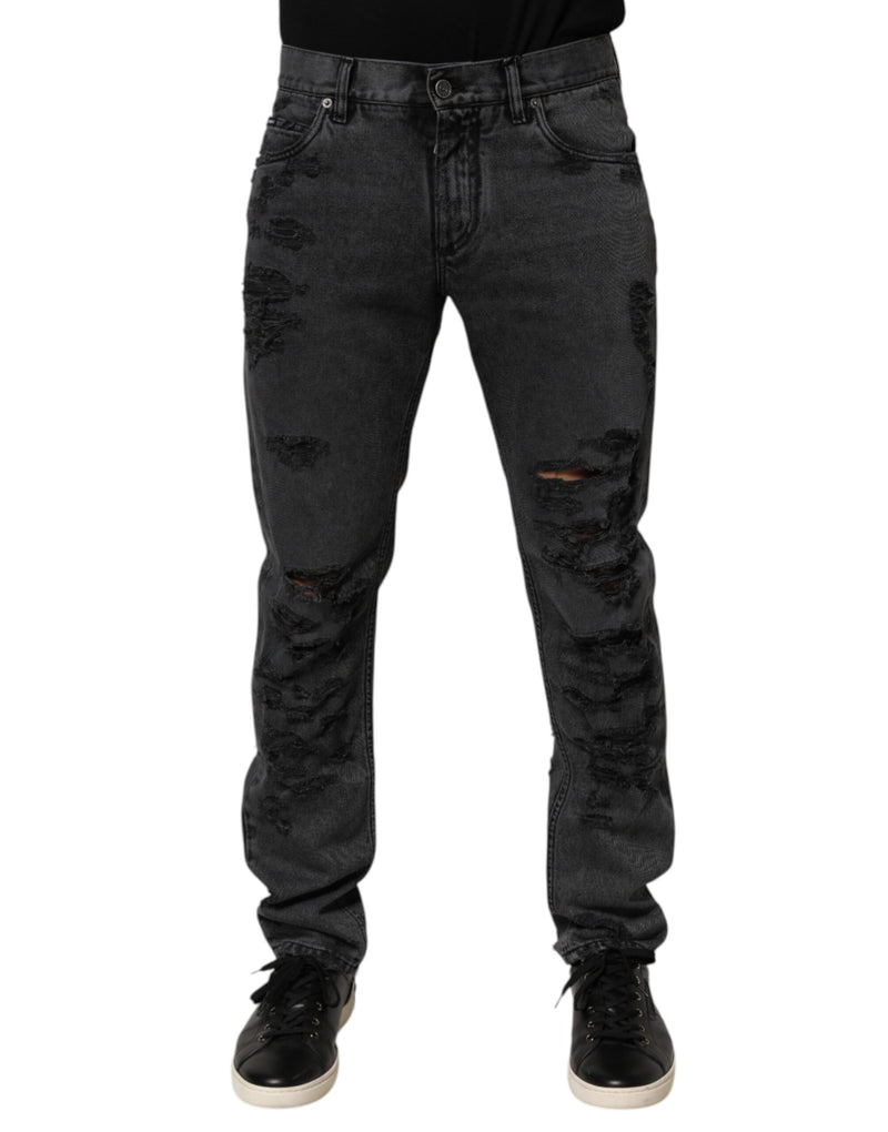 Black Tattered Skinny Cotton Men Denim Jeans-Dolce & Gabbana-LabelTerrace.com