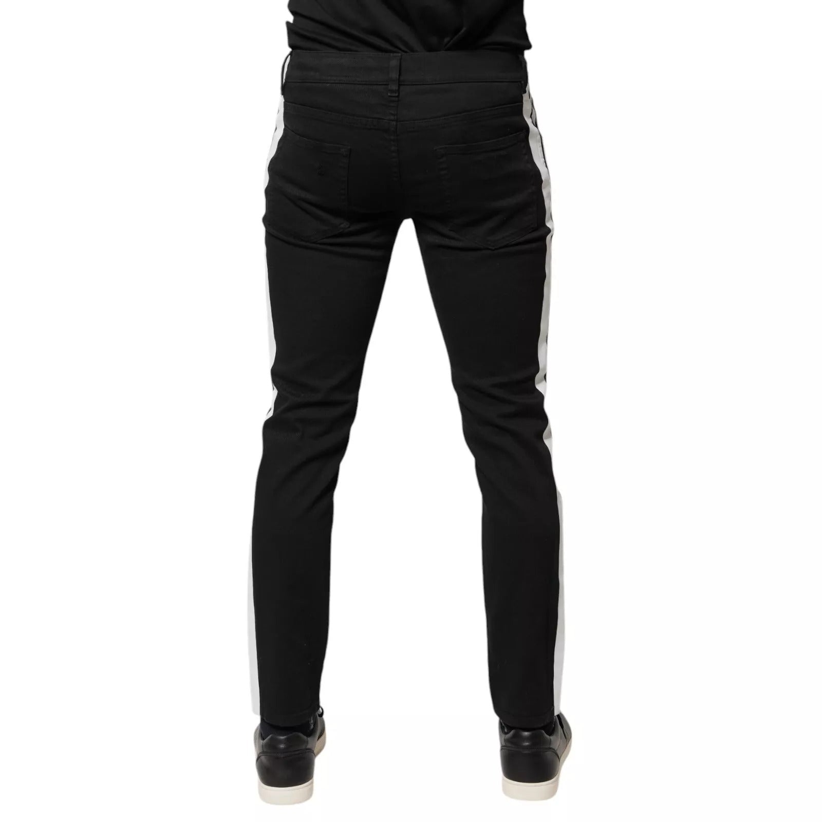 Black Tattered White Lining Skinny Denim Jeans-Dolce & Gabbana-LabelTerrace.com