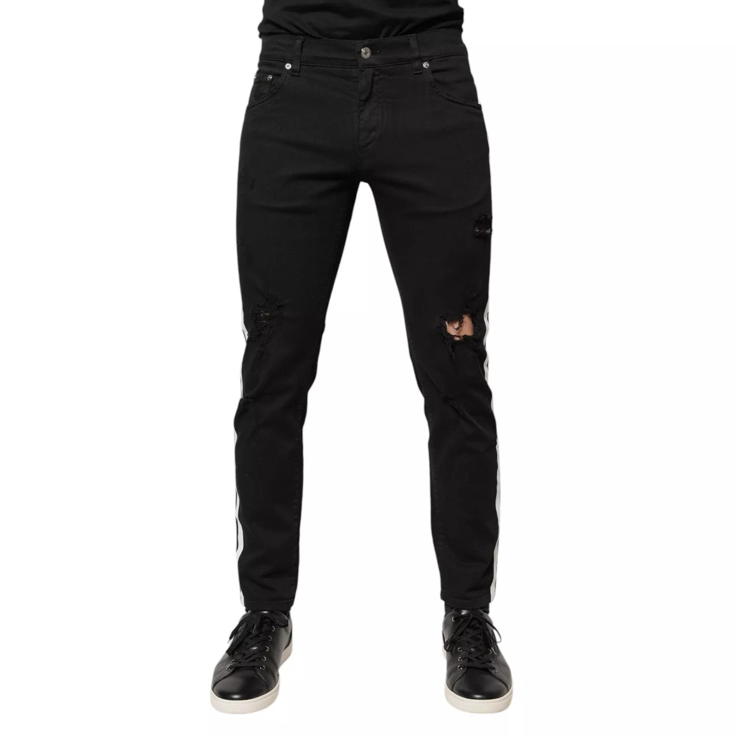 Black Tattered White Lining Skinny Denim Jeans-Dolce & Gabbana-LabelTerrace.com